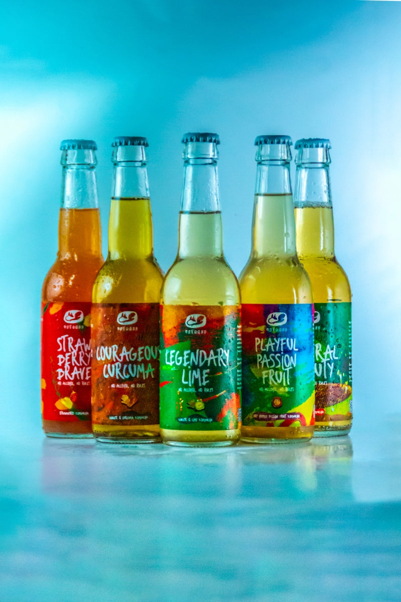 Vijf smaken Untamed Kombucha in flesjes met Legendary Lime voorop