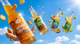De vijf smaken Untamed Kombucha, met Courageous Curcuma op de voorgrond
